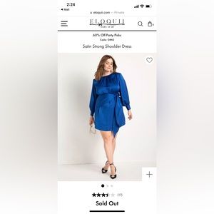 ELOQUII Blue Strong Shoulder Satin mini dress